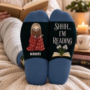 Shhh I'm Reading - Custom Reader Socks for Women, Personalized Book Lover Socks, Name Reading Socks, Librarian Teacher Birthday Gift