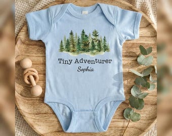 Tiny Adventurer - Personalized Baby Onesie, Forest Baby Onesie Tiny Adventurer, Natural Baby Onesie , Newborn Gift, Gift For New Parents