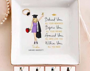 Behind You All Memories - Personalized Jewelry Dish, Graduation Gift For Her, College, High School Graduation, Masters Degree Gifts