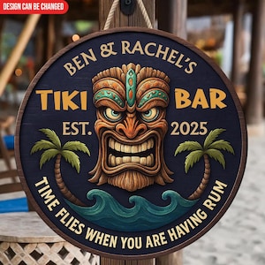 Time Flies When You Are Having Rum-Personalized Tiki Bar Wood Signs Tiki Bar Sign,Backyard Sign,Tiki Bar,Tiki Lounge Wood Signs,Bar Decor