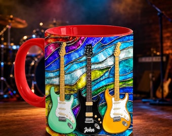 Guitar Is My Most Favorite - Personalized Guitar Mug, Custom Name Music Lover Cup, Colorful Electric Guitar Coffee Mug, Guitarist Gift