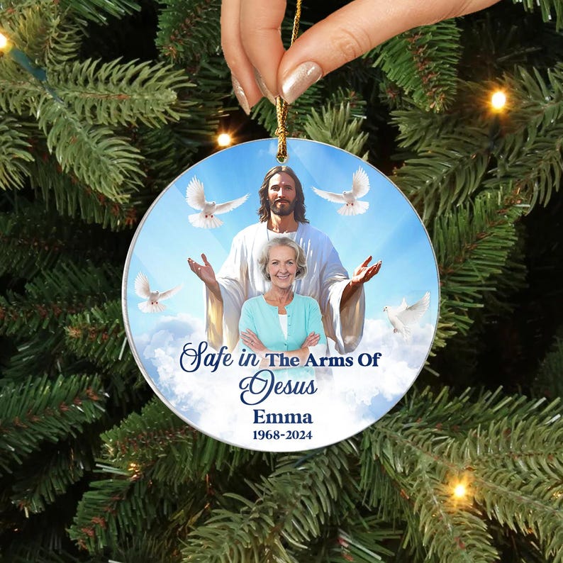 Safe in the Arms of Jesus Personalized Acrylic Ornament, Memorial Gift