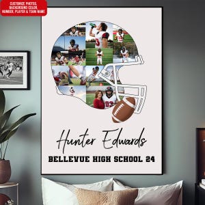 Football Helmet Photo Collage - Personalized Football Helmet Poster, Custom Football Coach Gift, American Football Photo Collage