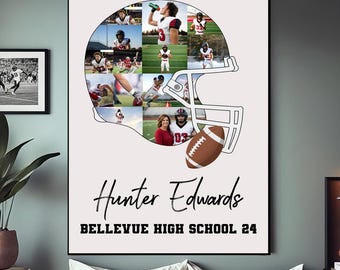 Personalized Football Helmet Photo Collage, Custom Coach Poster Gift