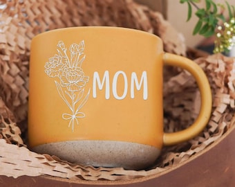Birth Flower Family Gift - Personalized Pottery Mug, Gift For Mom, Gift For Her, Custom Birth Flower Pottery Mug, Personalized Mug for Mom