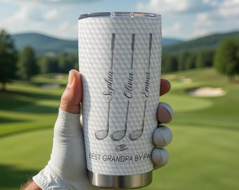 El mejor papá por par - Vaso personalizado para papá golfista – Nombres personalizados de los niños, vaso de acero inoxidable, regalo de cumpleaños de golf para papá, Día del Padre