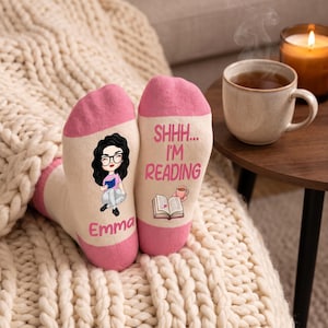 Meias personalizadas "Shhh, estou lendo" - Presentes divertidos para amantes de livros, meias personalizadas para leitores, presente para quem adora ler, presente para leitor voraz