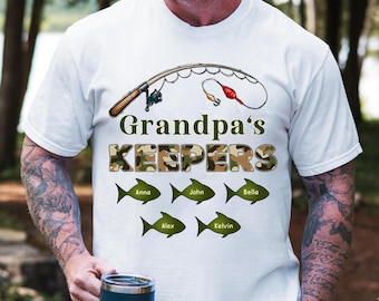 Grandpa‘s Keepers Camouflage Pattern Fishing Personalized T-Shirt, Gift For Dad And Kids, Fishing Dad T-Shirt, Father's Day Gift