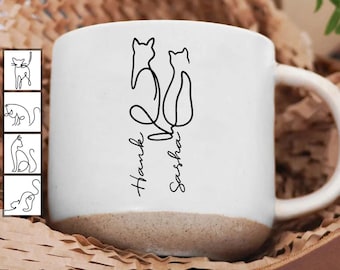 Tazza con gatto carino e scritta "Lovely Cat Art" - Tazza con gatto personalizzata con nomi, gatto minimalista, regalo per gli amanti dei gatti, regalo per lei, regalo di compleanno per mamma e papà di gatti, regalo per proprietari di gatti.