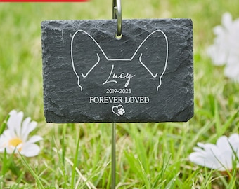 We Will Always Love And Remember You - Personalized Garden Slate, Custom Dog Ears, Pet Loss Gifts, Pet Bereavement Gift, Garden Memorial