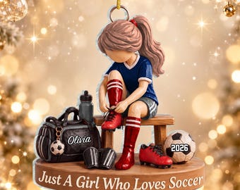 Just A Girl Who Loves Soccer - Personalized Soccer Christmas Ornament, Custom Name Soccer Player Gift, Soccer Team Gift, Gift for Girls