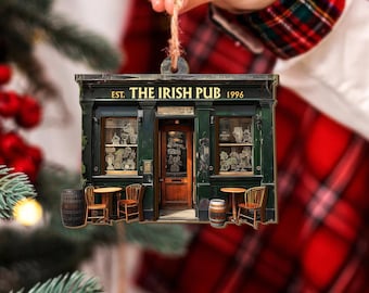 Irish Pub Personalized Wooden Ornament, Irish Ornament, Christmas Keepsake, Rear View Mirror Car Accessories Hanging, Ireland Gifts Shamrock