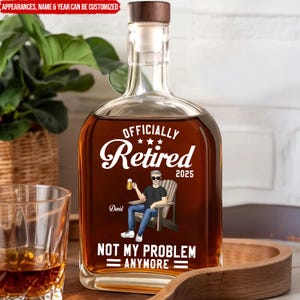 Officially Retired- Personalized Whiskey Bottle Gift For Men, Personalized Coworker Gifts,Funny Retirement Whiskey Bottle, Custom Gifts 2025
