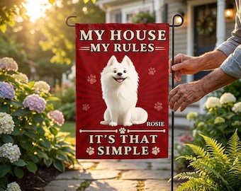 My House My Rules - Personalized Custom Flag, Gift For Pet Owners, Pet Lovers, Custom Dog Garden Flag, Dog Mom Gift, Farmhouse Yard Flag