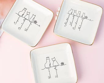 My Fur Babies Line Art - Personalized Jewelry Dish Gift for Pet Love, Jewelry Holder Trinket Dish, Dog Dad Dog Mom Trinket Dish, Custom Gift