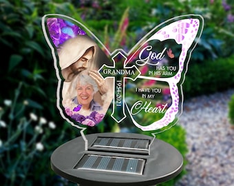 God Has You In His Arm I Have You In My Heart - Personalized Garden Solar Light, Remembrance Gifts, Memorial Gifts, In Loving Memory