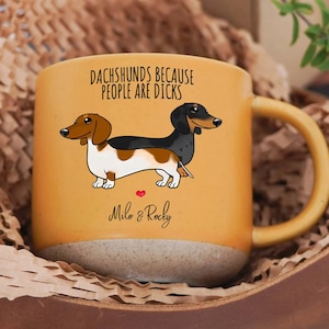 Doppelte Probleme Dackel personalisierte Keramiktasse, Doxie Wiener Tasse, Geschenk für Dackel-Liebhaber, Dapple Long Wirehaired Dackel Besitzer Tasse