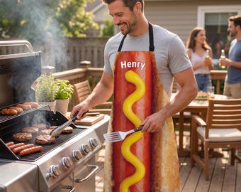 Grilluj jak pies z najwyższej półki – spersonalizowany fartuch do gotowania hot dogów, zabawny prezent dla mistrza grilla, prezent dla męża, dziadka, taty, chłopaka, syna, brata, mężczyzny