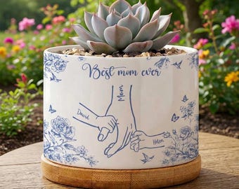 Mano nella mano, cuore a cuore - Vaso per piante personalizzato per la mamma, Vaso personalizzato per la mamma, Regali per la mamma con i nomi dei bambini, Regali di compleanno per la festa della mamma dai bambini