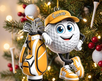 Golf Is My Happy Place - Personalized Golf Ornament, Custom Name Golf Lover Christmas Gift, 3D Effect Acrylic Xmas Tree Decor,Fun Holiday
