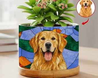 Maceta personalizada de vitral con retrato de mascota, maceta conmemorativa para perros y gatos, regalo por la pérdida de una mascota, recuerdo conmemorativo para perros, regalo para amantes de los perros