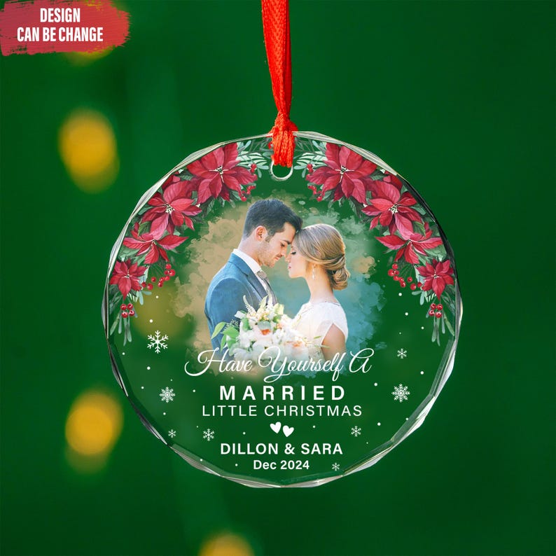 Have Yourself A Married Little Christmas Personalized Glass Ornament
