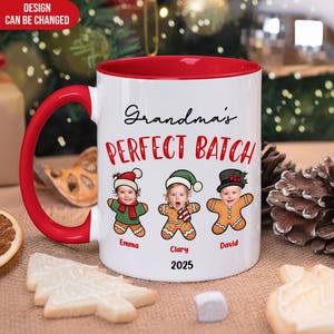 Grandma's Perfect Batch - Personalized Grandma Christmas Mug, Custom Grandma's Cookies with Photo Mug,Gifts from Grandkids, Grandmother Gift