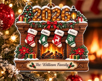 Family Hanging Stockings Fireplace - Personalized Family Fireplace Ornament, Custom Name Christmas Stocking Decor, Family Holiday Keepsake