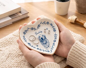 My Dog My Love-Personalized Pet Portrait Jewelry Dish,Custom Dog Cat Photo Ring Tray,Engagement Gift for Her,Wedding Gift,Cat Mom Dish