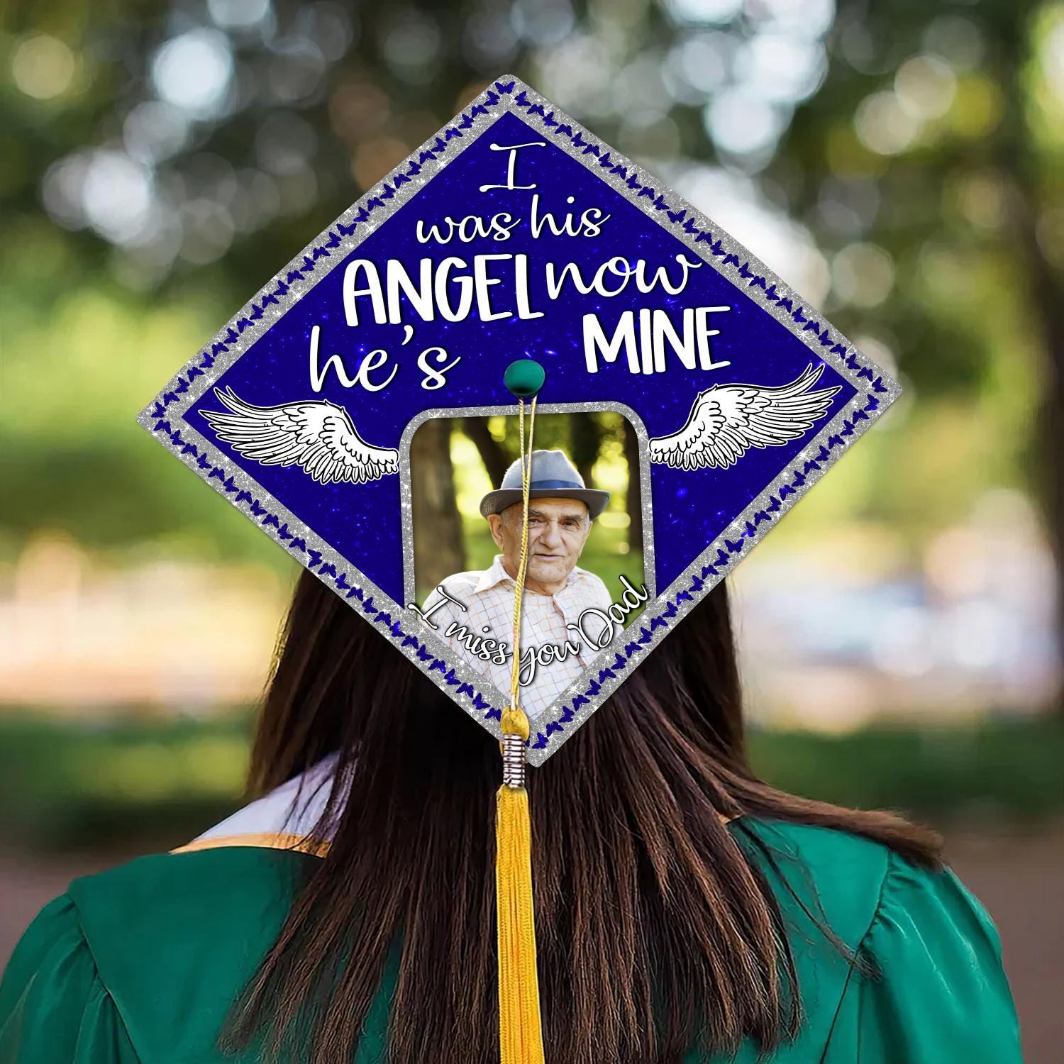 Personalized Photo Memorial Graduation Cap Topper,i Was His Angel