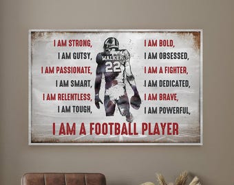 Strength Of A Football Player-Personalized Football Poster,Custom Your Name and Numbers Player,Football Gift For Boys,Living Room Wall Art
