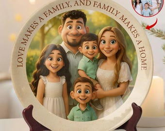 Home Is Where Our Family Is - Custom Family Photo Ceramic Round Plate, Custom Decorative Ceramic Plate,Anniversary Wedding Housewarming Gift