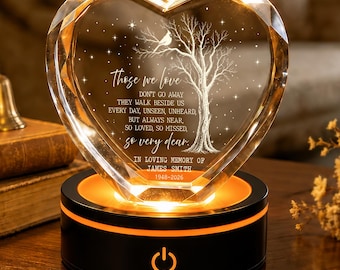 Forever In Our Hearts - Personalized Memorial Heart Crystal Night Light, Custom Light Remembrance  with Poem,Bereavement Gift, Memorial Gift
