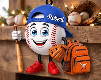 My Happy Place Is Anywhere There’s A Baseball Field-Personalized  Cute Funny Sport Acrylic Ornament,Baseball Lover Gift,Xmas Gift For Kids