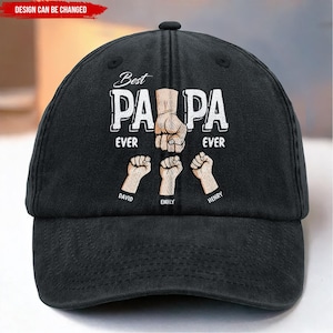 Best Dad Ever-Dad Fist Bump Hat,Custom Dad Hat with Kids Name,Fathers Day Gift for Dad or Grandpa,Personalize Washing Denim Hat,New Dad Gift