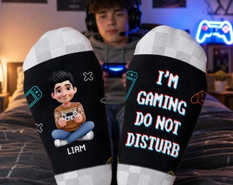 Do Not Disturb I’m Gaming- Personalized Gamer Socks,  Gaming Socks, Funny Christmas Gift for Teen Boys, Kids and Gamers, Christmas Gifts