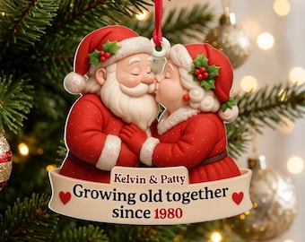 Growing Old Together With Santa and Mrs. Claus-Personalized Couple Christmas Ornament,Retired Santa Mrs Claus, Growing Old Together Keepsake