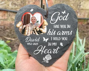 God Has You In His Arms Memorial Photo, Personalized Garden Slate, Memorial Gifts, In Loving Memory, Loss Of Loved One, Remembrance Gift