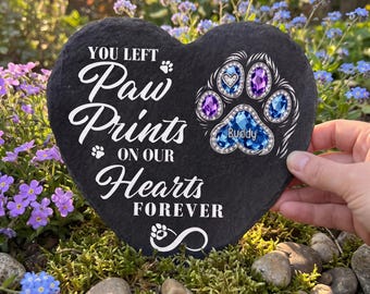 You Left Paw Prints On Our Hearts - Personalized  Pet Memorial Stone, Custom Dog Paw Print Keepsake, Pet Loss Gift, Grave Marker