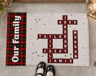 Family At Christmas Together - Custom Crossword Puzzle Family Name Doormat,Christmas Family Doormat,Unique Family Home Decor,Xmas Gift 2026