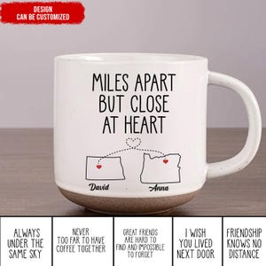 À des kilomètres de distance mais près du coeur - Mug personnalisé pays à pays Cadeau interurbain, Cadeau pour elle, Cadeau grand-parent, Cadeau cousin, Cadeau ami