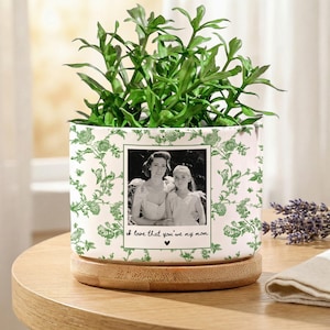 Planted With Love, Grown With You -Personalized Mom Photo Plant Pot, Custom Toile De Jouy Mom Photo Ring Dish,Birthday Gift for Mom,Mom Gift