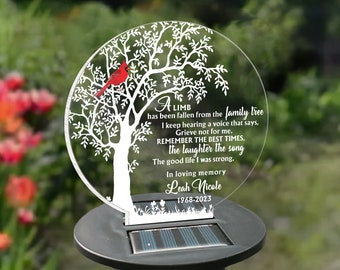 A Limb Has Fallen - Personalized Solar Light, Sympathy Gift, Grave Marker, Memorial Gift, Solar Power Memorial Garden