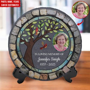 In Loving Memory Memorial Tree - Personalized Photo Memorial Stone with Cardinal, Loss of a Loved One,In Loving Memory Of Gift,Memorial Gift