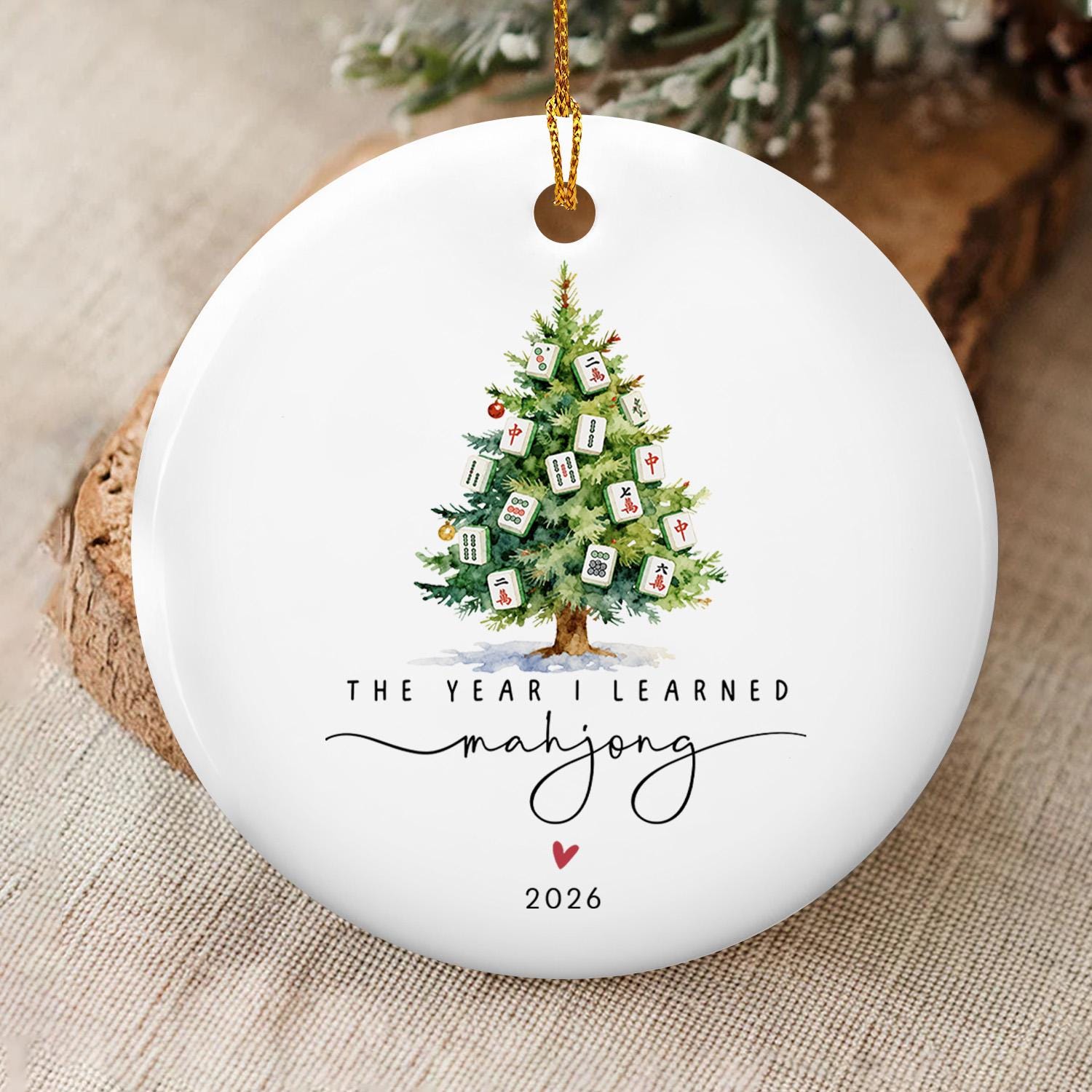 Close-up of the personalized mahjong ornament