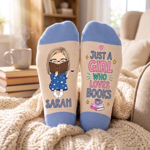 Personalisierte Socken für Bücherliebhaberinnen – Socken für Bücherfreundinnen, mittelhohe Socken, Geschenkidee für Bücherwürmerinnen, Socken für Geschichtensammlerinnen