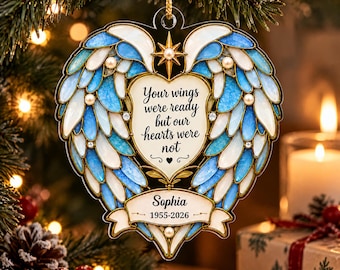 Your Wings Were Ready But Our Hearts Were Not-Personalized Memorial Ornament In Memory Angel Wings Ornament,Remembrance Christmas Decoration