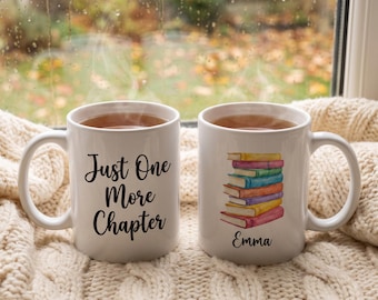 Just One More Chapter - Personalized Gift for Book Lovers, Book Clubs, Hot Cocoa Mug, Cute Book Gift,Cozy Reader Mug, Bookish Cup