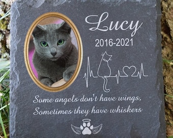 Some Angels Don't have Wings, Cat Memorial - Personalized Memorial Stone, Pet Loss Gifts, Pet Keepsake, Cat Memorial Garden Stone