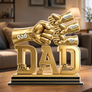 Dad & Kids Fist Bump The Man The Myth The Legend - Gepersonaliseerde vader houdt kinderhanden vast Acrylplaat, bord vader, Vaderdagcadeau